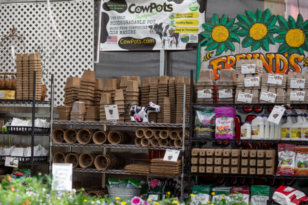 cowpots on display at garden center