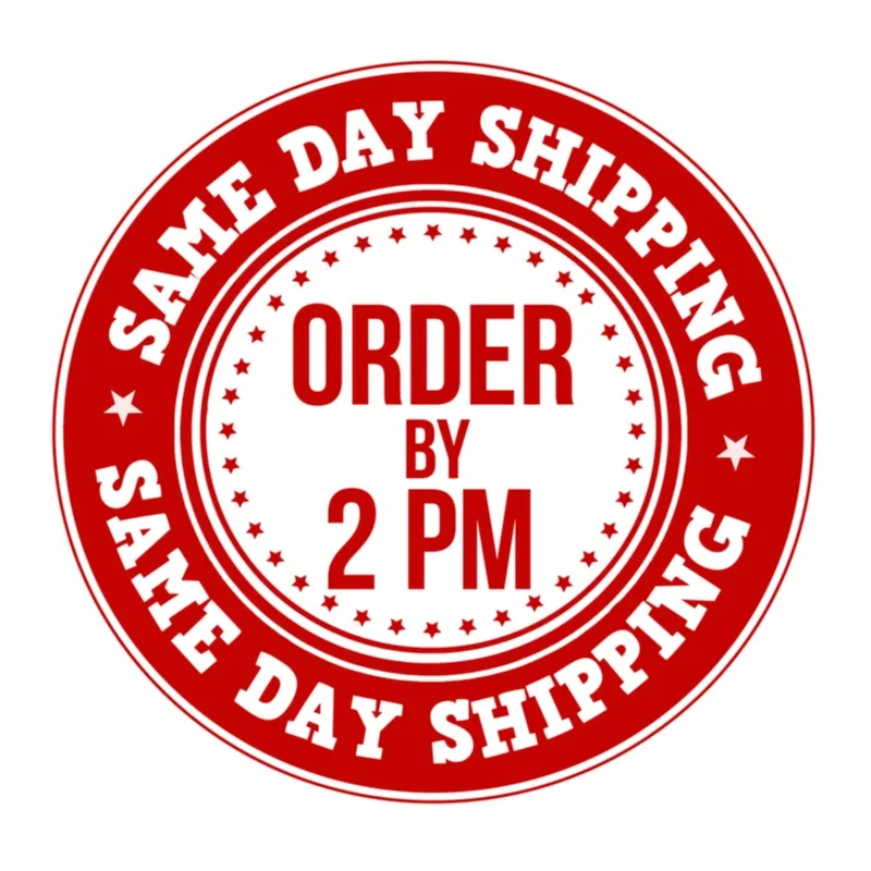 same day shipping on orders received by 2 pm badge